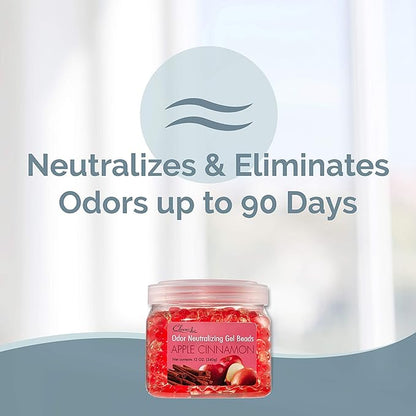 Clear Air Odor Eliminator Gel Beads - 12 oz, Pack of 2 - Air Freshener Made with Essential Oils - Eliminates Odors in Bathrooms, Cars, Boats, RVs & Pet Areas - Apple Cinnamon Scent