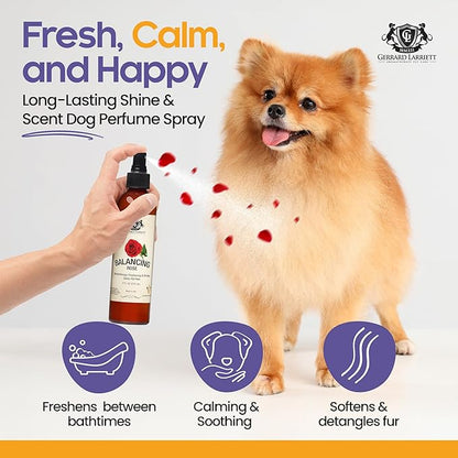 Dog Perfume Spray Long Lasting Balancing Rose 8 Fl Oz - Dog Calming Spray Scent Mist for Shining Fur, Puppy Cologne, Doggie Deodorant Fragrance Mist Pet Perfume for All Breeds by Gerrard Larriett