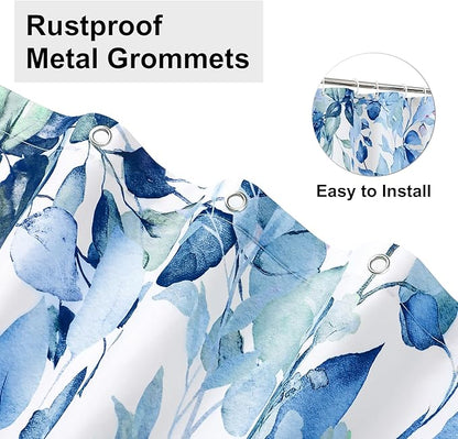 Colorful Star Blue Eucalyptus Waterproof Shower Curtain Set with Hooks, Minimalist Watercolor Floral Print Bathroom Décor, Plant Leaves Washable Fabric Shower Curtain, 36 x 72 Inch