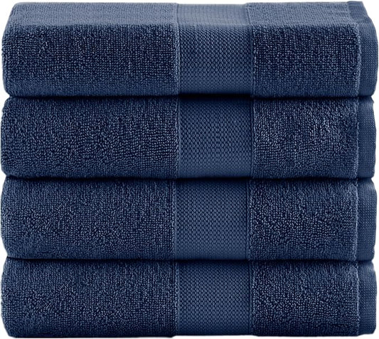 Comfort Spaces Turkish Bath Towel Set of 4 Piece 27x54 Medium 100% Cotton Towels Highly Absorbent Soft Quick Dry Shower for Bathroom Spa Navy Blue