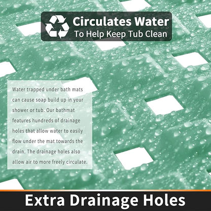 Yimobra Bathtub Mat Non Slip, Super Strong Suction Cups, 27.5"x15.5" Long Shower Mat with Drain Holes, Machine Washable Fast Draining Bath Mats, Bathroom Essentials,MARRS Green