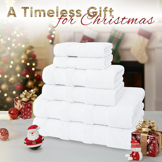 American Soft Linen Salem Turkish Bath Towel Set, 100% Cotton 600 GSM 6 Piece Towels for Bathroom, 2 Bath Towels 2 Hand Towels 2 Washcloths, White