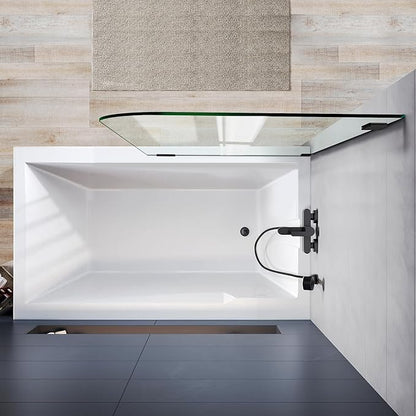 Bathtub Shower Door, 30" W X 58" H Fixed Tub Glass Panel with Clamps, 1/4"(6mm) Clear Tempered Frameless Shower Glass Door, Tub Shower Doors in Matte Black