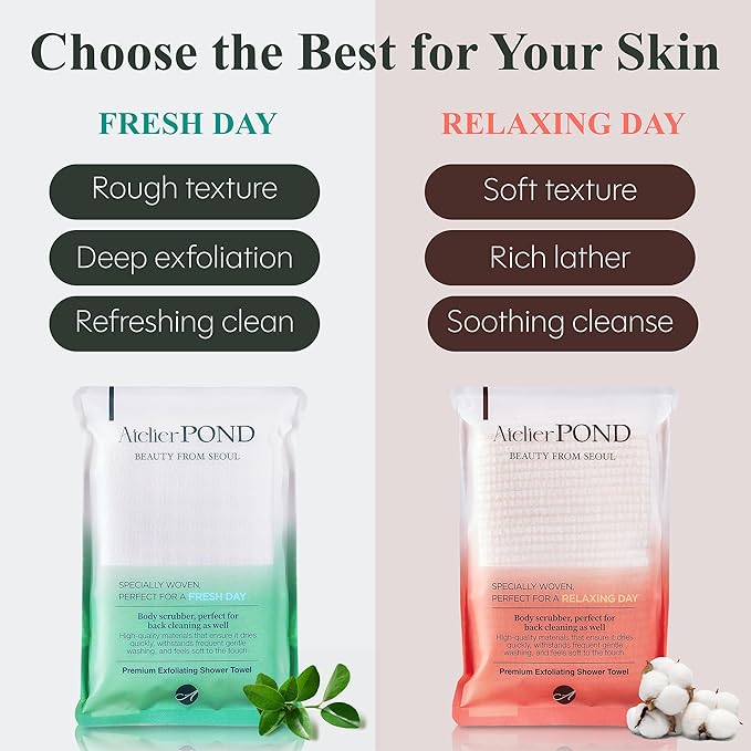 Korean Exfoliating Washcloth 2-Pack – Non-Irritating Cotton-Blend Exfoliating Shower Towel for Sensitive Skin (Soft Orange – Value Set)