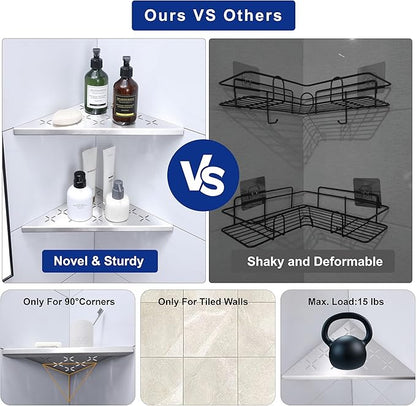 12" Corner Shower Shelf, 2-Pack Shower Shelves SUS304 Stainless Steel Bathroom Shelves for Tile Walls, Recessed Corner Shelf Organizer Rack, Large Size (Brushed)