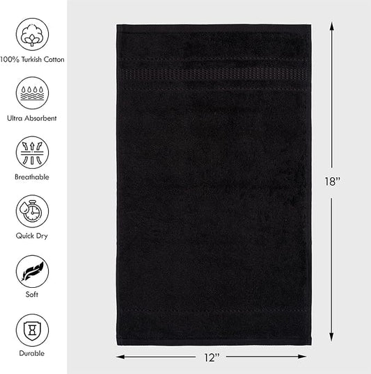 Melissa Linen, Fingertip Towels 4 Pack, 100% Turkish Cotton, Small Hand Towels for Body, Face and Kitchen 12 x 18 in, Soft and Absorbent, Quick Dry, (Jet Black Fingertip Hand Towels)