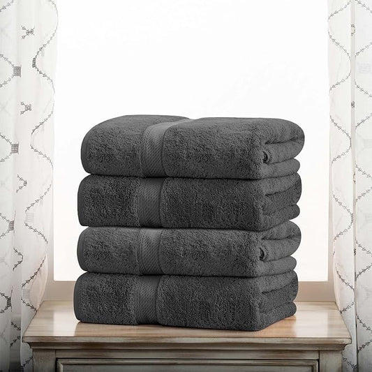 BNM Egyptian Cotton Heavyweight Towels, Ideal For Bathroom, Shower, Spa, 800 GSM Bath Towels, Highly-Absorbent, Luxury Bathroom Essentials, Ultra-Soft Plush Home Basics, Bath Towel Set of 4, Charcoal