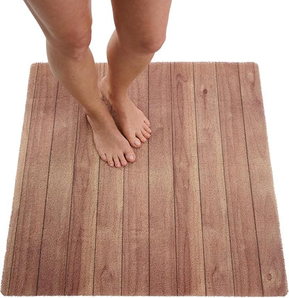 Square Shower Mat - Non Slip Shower Mats for Inside Shower - Extra Large 31x31 Shower Floor Mat Non Slip - Square Bath Mat for Shower - Secure Anti Slip Loofah Shower Bath Mat (31x31 Wood Teak)
