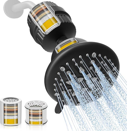 Cobbe Luxury Double Filtered Shower Head, High Output 16+20 Stages – 99% REMOVAL Shower Filters for Hard Water Removes Chlorine and Harmful Substances, 7-Model Setting Spray, Black