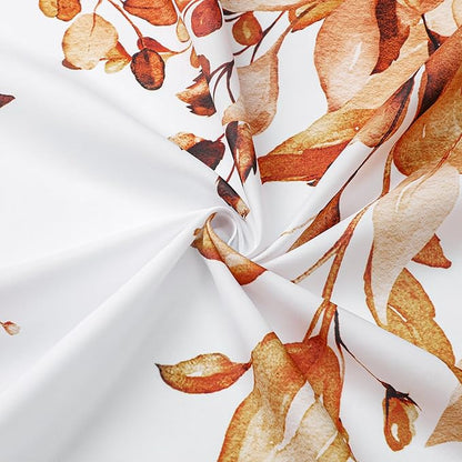 Gibelle Small Stall Shower Curtain 36 x 72, Narrow Orange Floral Shower Curtain for Bathroom, Fall Watercolor Plant Eucalyptus Leaves Fabric Shower Curtain Set
