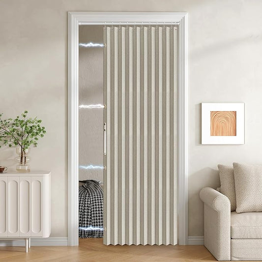 100% Blackout Fabric Folding Door Curtain with Magnetic Closure - Accordion Style for Sliding Doors, Closets,Wardrobe and Temporary Door Solutions Doorway Curtains（W42 x L78, Off White 1 Panel）