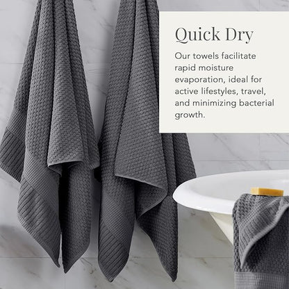 NY Loft 100% Cotton Hand Towel 6 Pack | Super Soft & Absorbent Quick-Dry Hand Towels 16" x 28" |Textured and Durable Cotton | Trinity Collection (6 Pack Hand Towel, Charcoal Grey)