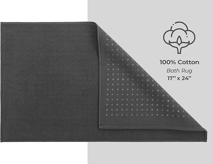 American Soft Linen Bath Rug, 17 in 24 in 100% Cotton Bath Mats Rugs for Bathroom, Slip Reducer Washable Shaggy Form Area Rugs, Gray Bath Rug