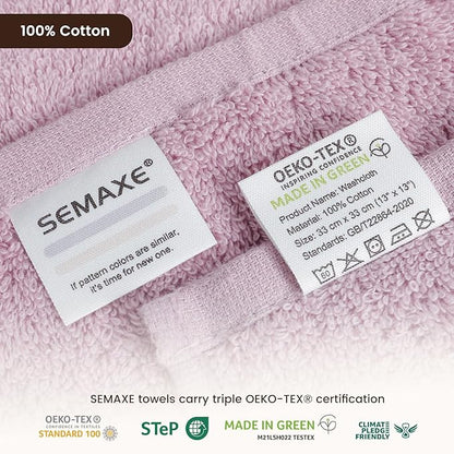 SEMAXE 100% Cotton Washcloths for Bathroom - 24 Pack, Quick-Dry Face Towels with Hanging Loop, Highly Absorbent and Soft, 13x13 Inch, Purple