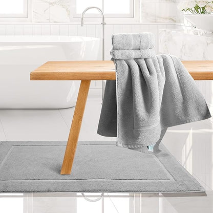 Hearth & Harbor Bath Mat Towels - 100% Ring Spun Cotton Luxury Bath Mat Floor Towels - Ultra Soft & Highly Absorbent Bath Towels Set of 4 - Gray