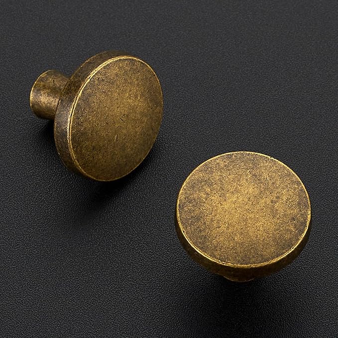 Ravinte 10 Pack Drawer Pulls 1-1/4 Inch Kitchen Cabinet Knobs Solid Round Dresser Drawer Knobs Antique Brass Dresser Knobs Drawer Knobs Simple Cabinet Hardware for Cupboard Drawer Pulls