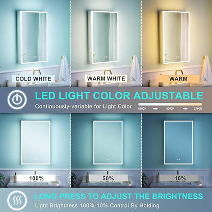 WELLFOR 20" X 30" LED Medicine Cabinet with Mirror, 3X Magnifiying Mirror Cabinet, Defogging/Dimmable Bathroom Mirrored Cabinet, Lighted Medicine Cabinet with Outlets & USB Ports, Right Opening Doors