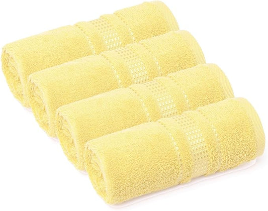 Melissa Linen, 4 Piece Washcloths, 12x12 in Turkish Soft Wash Cloth Set, Small Hand Towels, Rags for Face and Body, (Light Yellow Washcloths)