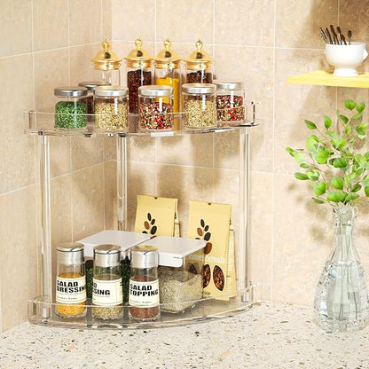 NPPLUS 2 Tier Acrylic Bathroom Counter Organizer, Clear Bathroom Countertop Corner Organizer, 2-Tier Corner Storage Shelf Vanity Trays, Home Storage Holder for Makeup Cosmetics Perfume Organizer