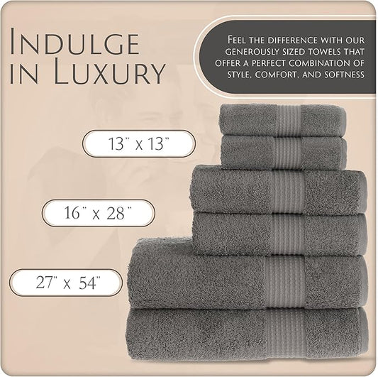 MAURA Basics Bath Towel Sets for Bathroom with Hanging Hook Loops. 2 Bath Towels, 2 Hand Towels, 2 Washcloths, Soft, Durable, Long Lasting and Absorbent Towels Set, Space Gray