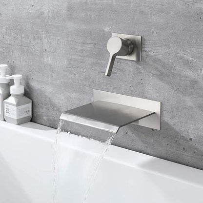 sumerain Waterfall Wall Mount Tub Filler Brushed Nickel with Valve Single Handle Brass High Flow