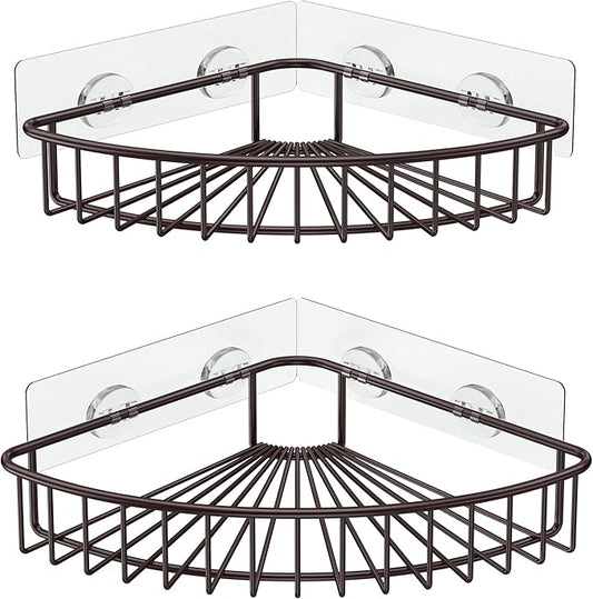 SMARTAKE 2-Pack Corner Shower Caddy, SUS304 Stainless Steel, Wall Mounted Bathroom Shelf with Adhesive, Storage Organizer for Toilet, Dorm and Kitchen (Bronze)