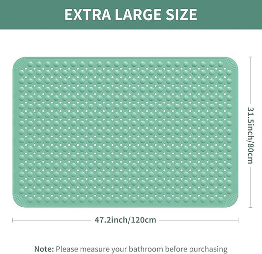 Yolife Extra Large TPE Shower Mat, 47.2" L x 31.5" W Anti Slip Bath Mat with Drain Holes and Suction Cups, Large Size Mat More Suitable for Shower Stall, No Odor, Heavy Mat (Green, 47.2" x 31.5")