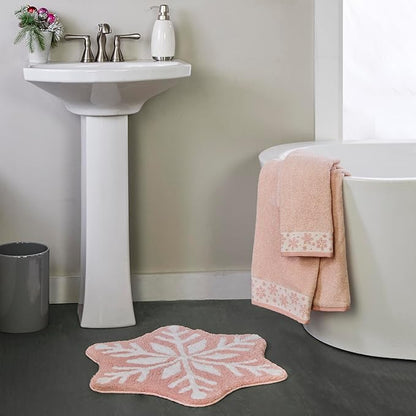 SKL Home Christmas/Winter Heather Snowflake 100% Cotton Premium 2-Piece Hand Towel Set, 500 GSM, Soft & Absorbent Jacquard, Decorative for Bath/Kitchen/Bar, Blush Pink