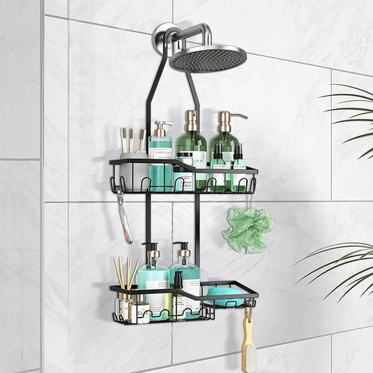 Shower Caddy Hanging,Rustproof Anti-Swing Shower Organizer,Hanging Bathroom Caddy,Bathroom Organizer with 18 Hooks for Razor/Sponge