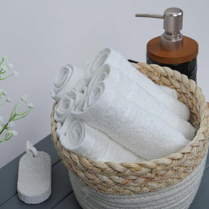 Tens Towels Pack of 24 Washcloths, 12 x 12 Inches, Lighter Weight, Quick to Dry, Super Soft & Absorbent, Gentle Face Towels, Hotel Quality, Perfect for Bathroom, Gym, Spa (White, 24 Pack)