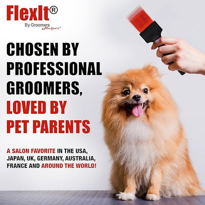FlexIt Flexible Slicker Brush for Dogs - Professional 3-in-1 System & Video Trainings - Dual-Sided Dematting, Undercoating & Finishing Dog Grooming Brush by Groomers Helper (Double, Firm Flex)