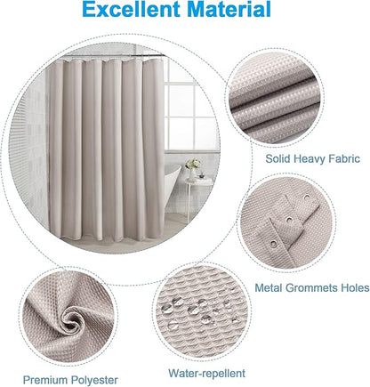 AmazerBath Waffle Shower Curtain 78 Inches Long, Khaki Shower Curtain Fabric Heavy Duty 240GSM, Hotel Quality Bathroom Shower Curtains Tan, Hooks not Included, 72 x 78 Inches