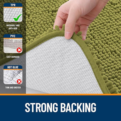 OLANLY Bathroom Rugs 36x24, Extra Soft Absorbent Chenille Bath Rugs, Rubber Backing Quick Dry, Machine Washable Bath Mats for Bathroom Floor, Tub and Shower, Home Decor Accessories, Willow Green