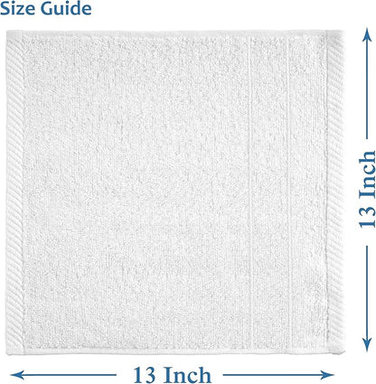 Casa Platino 100% Cotton Washcloths 6 Pack - Spa & Salon Quality Face Towels - Ring Spun, Soft & Absorbent Wash Cloth Rags for Body, Beauty, Home, Gym - Fingertip Towels - 13"x13", White Washcloths