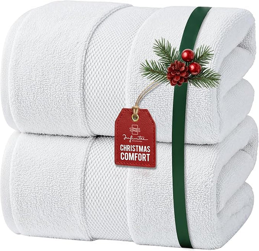 Infinitee Xclusives– Luxury Bath Sheets Towels – 2 Pack 600 GSM (35X70 Inches)– 100% Ring Spun Cotton Large Bath Towels for Bathroom (Brilliant White, Bath Sheet Pack of 2)