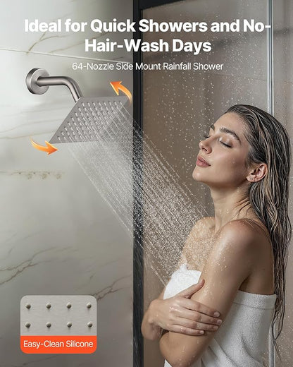 VEVOR Shower Faucet Set, 10 Inch Ceiling Mount Rainfall Shower System with 6 Inch Wall Mount Head and 2 in 1 Handheld Spray, Rotatable 3-Function Dual Rain Head Brass Valve & Trim Kit, Brushed Nickel