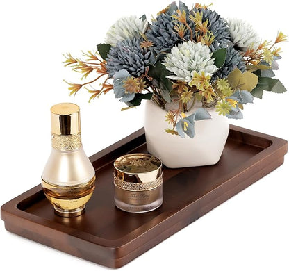 Bathroom Vanity Tray 11.8x5.9in of Acacia Wood - Elegant Organizer for Cosmetics, Jewelry, Perfume, Candle, Key - Premium Wood Tray for Bathroom, Kitchen, Countertop, Toilet Tank, Sink (Dark Brown)