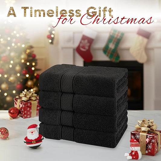 American Soft Linen Salem Washcloth Sets, 4 Piece Luxury 600 GSM 100% Cotton Washcloths for Bathroom, 13x13 inches Washrags Premium Quality Hand Face Towels, Black