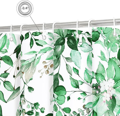 Gibelle Emerald Green Eucalyptus Shower Curtain, Watercolor Plant Leaves with Floral Bathroom Shower Curtain Set, 72x72
