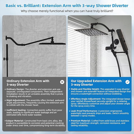 Hibbent All Metal CUPC Certified 8'' Rain Shower Head, Dual Shower Head Combo, High Pressure Handheld 4 Sprays Shower Wand, 16'' Adjustable Extension Arm, 71'' Hose, Shower Holder, Oil Rubbed Bronze