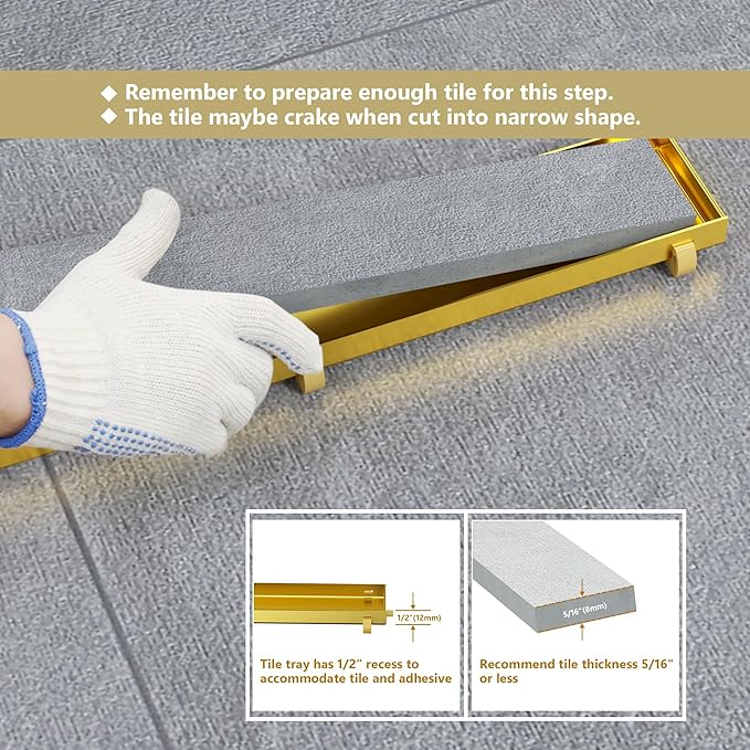 Neodrain 30-Inch Gold Linear Shower Drain with Tile Insert Cover, Golden 304 Stainless Steel Rectangle Shower Floor Drain, Linear Drain with Leveling Feet, Hair Strainer,CUPC Certified