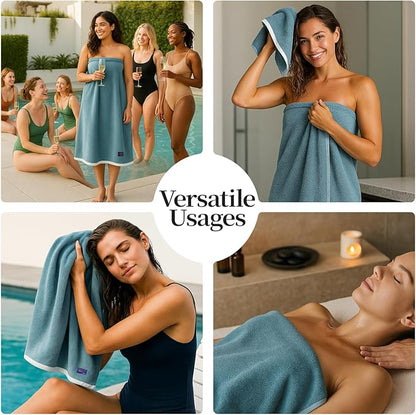 REDKISS 6 Pack Cotton Towel Set with Luxury Embellished Border, 600 GSM Ultra Soft & Highly Absorbent Bath Towels Set with 2 Bath, 2 Hand, 2 Washcloths for Bathroom, Gym, Spa, Hotel, Sky Blue