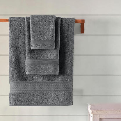 DAN RIVER 100% Ring Spun Cotton 3-Piece Towel Set, Grey, Bath Towel, Hand Towel and Washcloths, 550 GSM - Soft, Absorbent Quick Dry Cotton Towels for Bathroom, Spa, and Gym