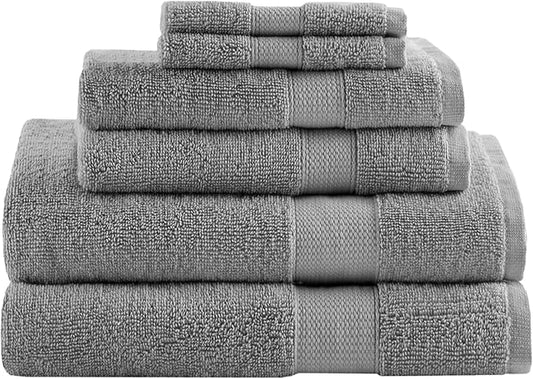 Comfort Spaces Turkish Bathroom Towel Set 6 Piece Luxury Bath Towel Set 2 Hand Towel for Bathroom 2 Washcloth 2 Large Bath Towel Sets Long Staple Ultra-Soft Quick Dry Towel Set Charcoal