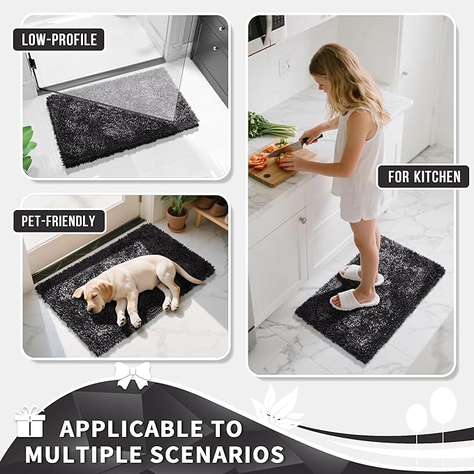 Yimobra Large Bathroom Rug Non Slip 36x24 Inch, Extra Thick Soft Absorbent Chenille Bath Mat, Machine Washable Quick Dry Bath Rugs for Bathroom Floor, Tub and Shower, Home Decor Accessories, Dark Grey
