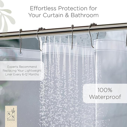 Stitch & Stone Shower Curtain Liner, Premium Lightweight Durable Waterproof 4g PEVA for Bathroom with Weighted Magnets, Standard Size 70" x 72" Clear 2 Pack