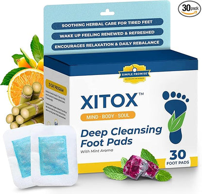 Simple Promise - Xitox Deep Cleansing Foot Pads - Supports Restful Sleep & Helps Remove Tension - Natural Herbal Ingredients for Feet - Comfortable Adhesive & Easy Peel - 30 Foot Patches - Mint Aroma