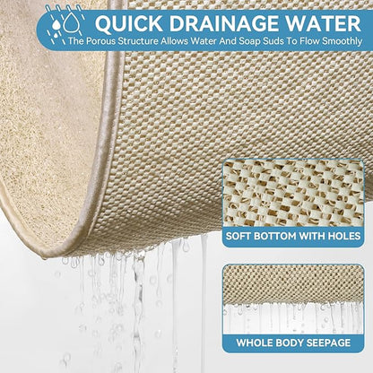 Non Slip Shower Mat Bathtub Mat 20x32 Inch, Quick Dry Bath Mat with Drain, Soft PVC Imitation Loofah Foot Scrubber Bath Mats for Bathroom Tub Shower Floor, Hangable & Hook Included, Beige