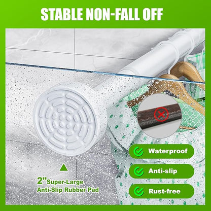 Ausemku Shower Curtain Rod Tension - 26-76 Inch Never Rust Non-Slip Spring Tension Curtain Rod No Drilling Stainless Steel Curtain Rod Use Bathroom Kitchen（White）