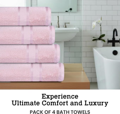 Casa Lino Blush Pink Bath Towels Set of 4 (54" x 27") - Large Bathroom Towel Set - 100% Cotton Towels for Bathroom - Highly Absorbent & Quick Dry Bath Towel Multipack - New Apartment Essentials